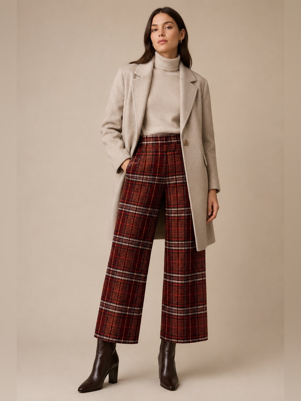 INWEAR Jaeliw Culotte Plaid Wide-Leg Cropped Pants EU 38 UK 10